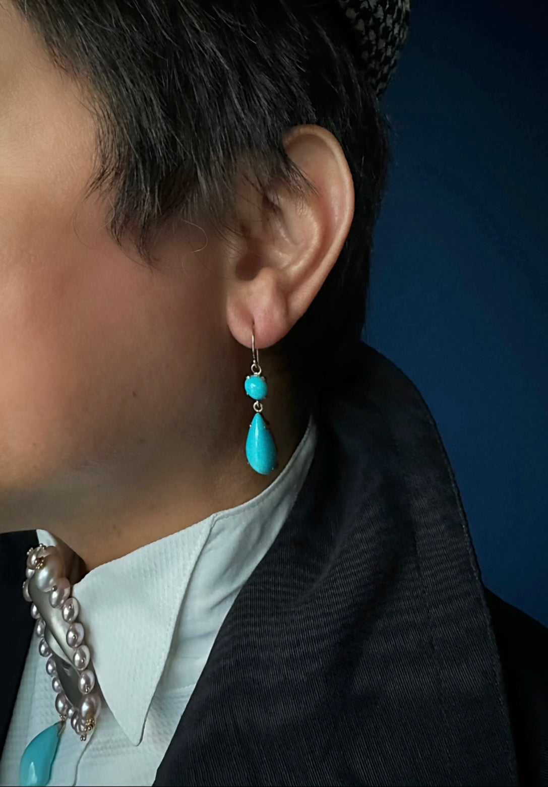 Antique Victorian Persian Turquoise Double Drop Earrings