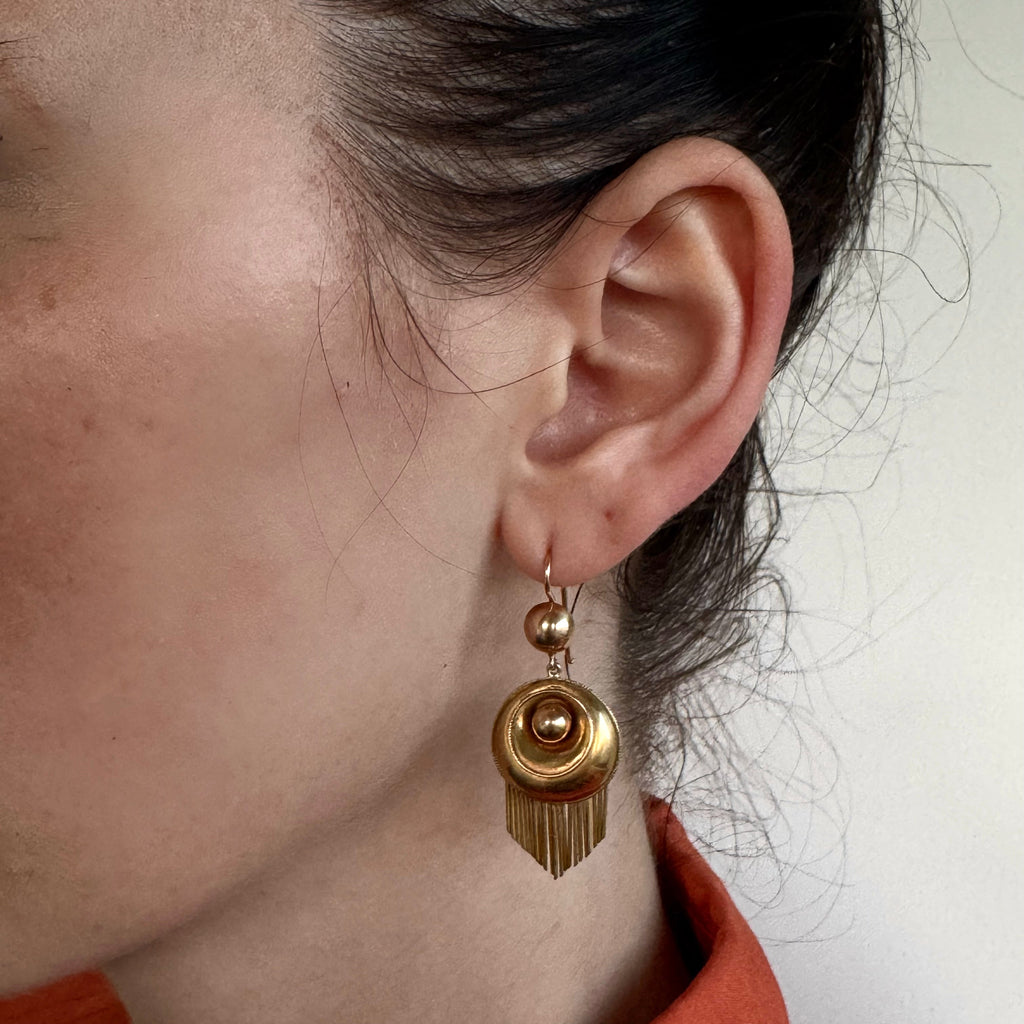 Antique Victorian 14k Round Fringe Drop Earrings