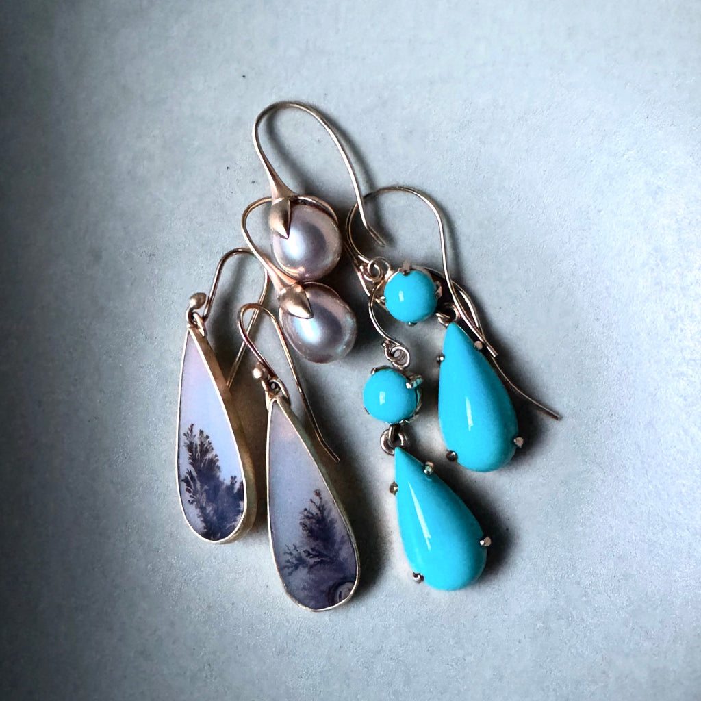 Antique Victorian Persian Turquoise Double Drop Earrings