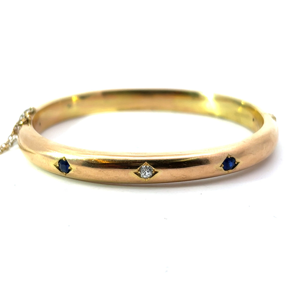 Antique Edwardian 18k Sapphire & Diamond Flush Set Bangle Bracelet