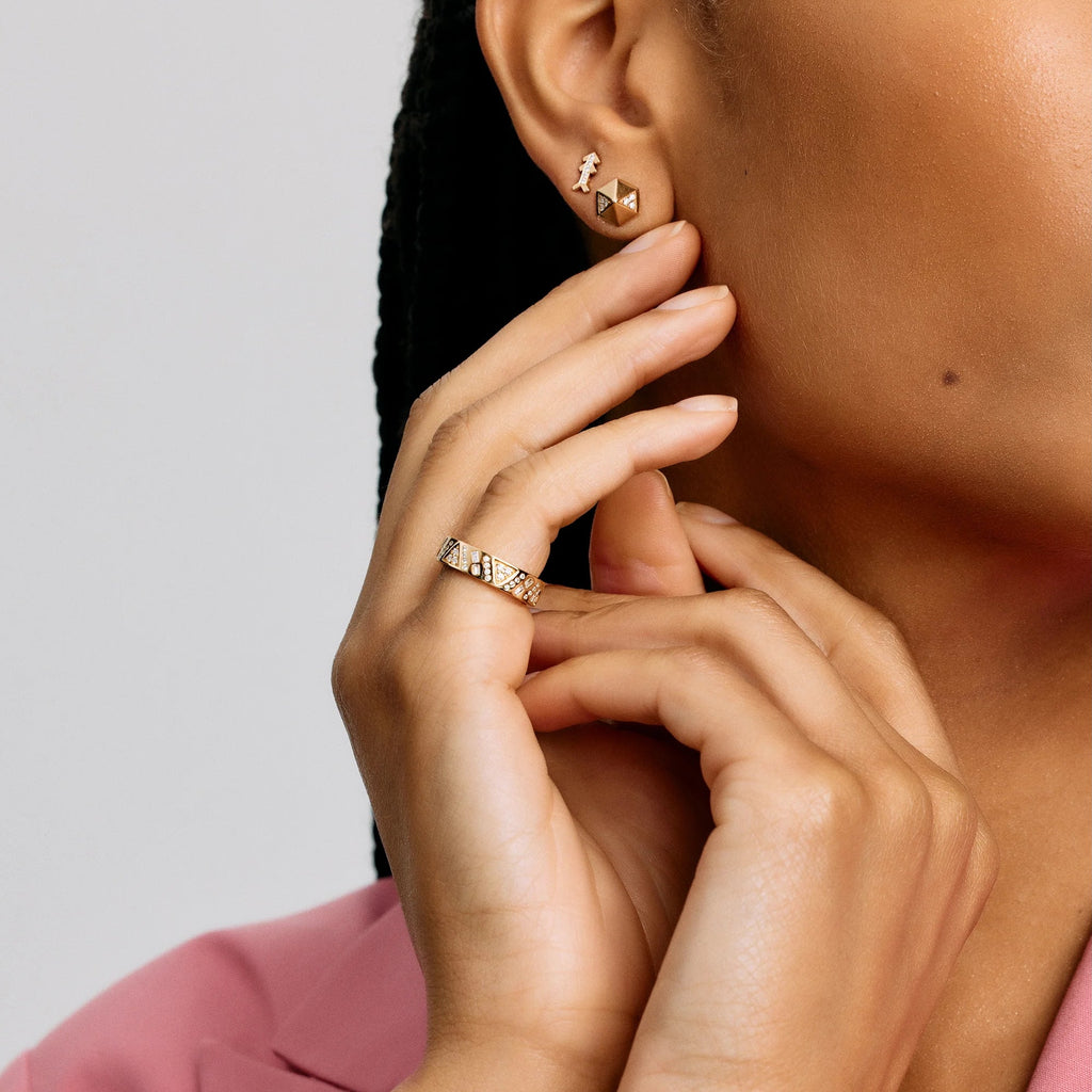 Harwell Godfrey 18k Diamond Blackened Pyramid Stud Earrings