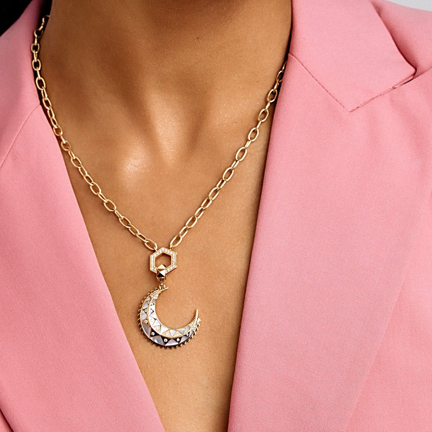 Harwell Godfrey 18k Diamond & Dark Mother-of- Pearl Mini Crescent Pendant