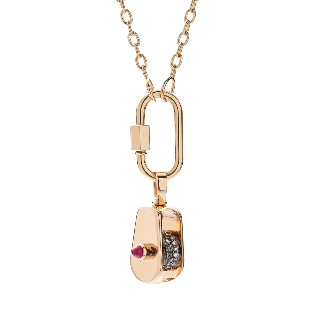 Marla Aaron 14k Yellow Gold Stoned Pulley with Diamonds & Ruby Bullet