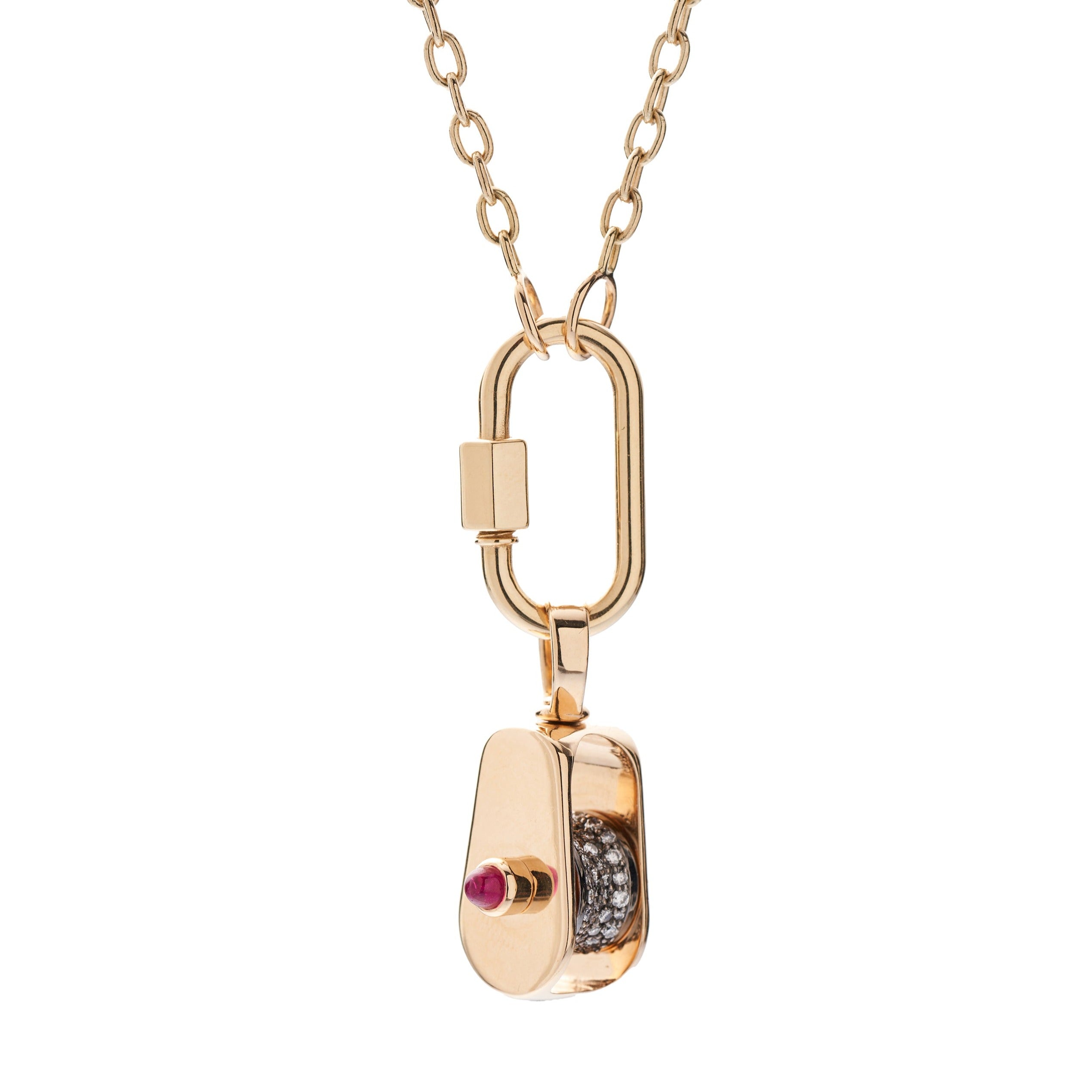 Marla Aaron 14k Yellow Gold Stoned Pulley with Diamonds & Ruby Bullet