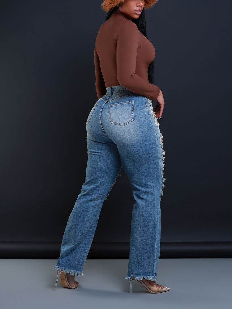 Distressed Asymmetrical Zip Jeans