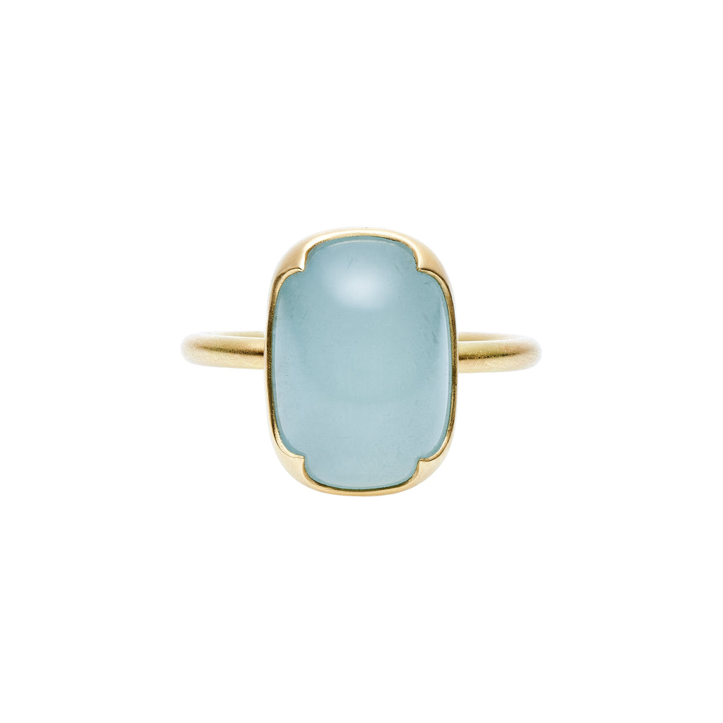 Gabriella Kiss 18k  Milky Four Scallop Cushion Aquamarine Ring