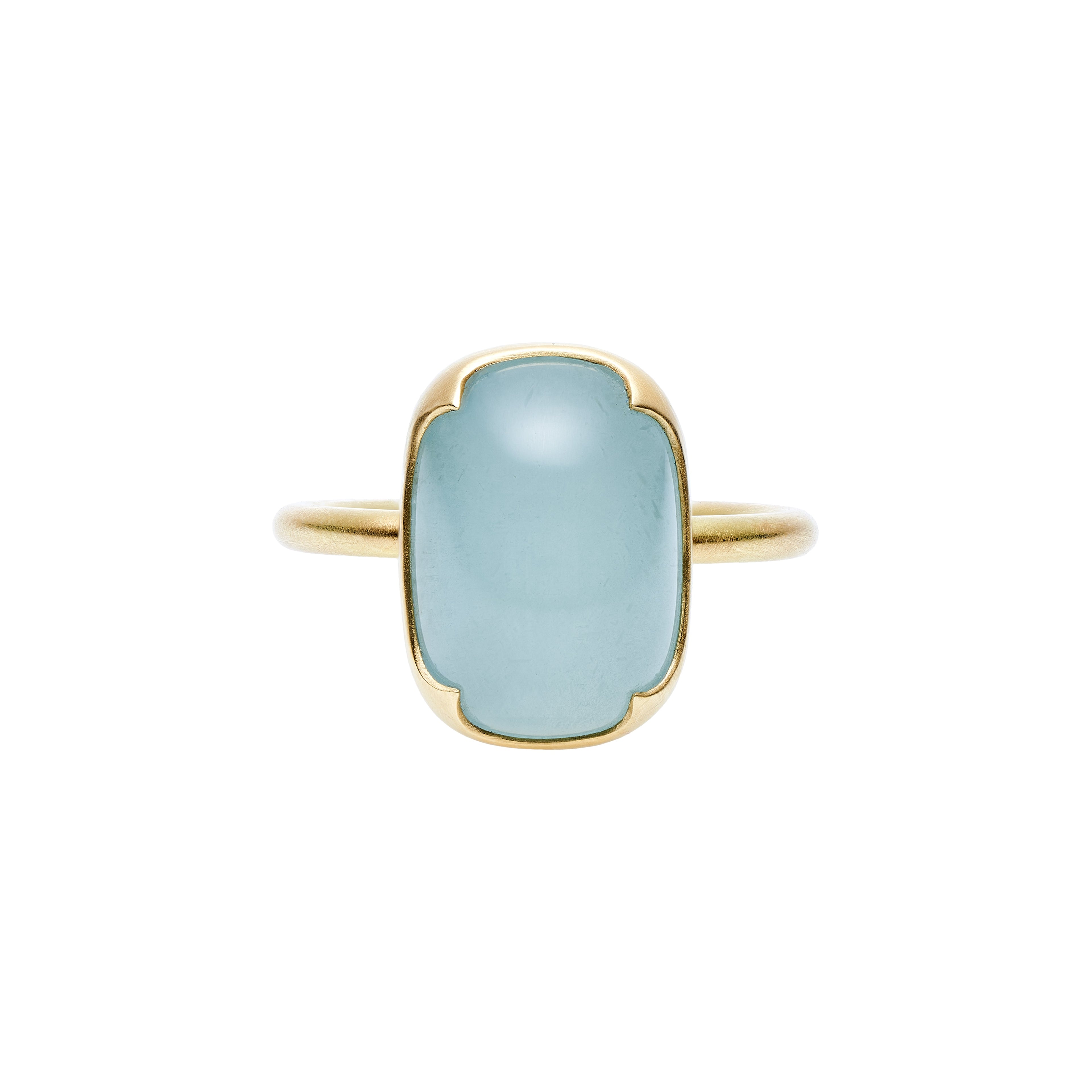 Gabriella Kiss 18k  Milky Four Scallop Cushion Aquamarine Ring