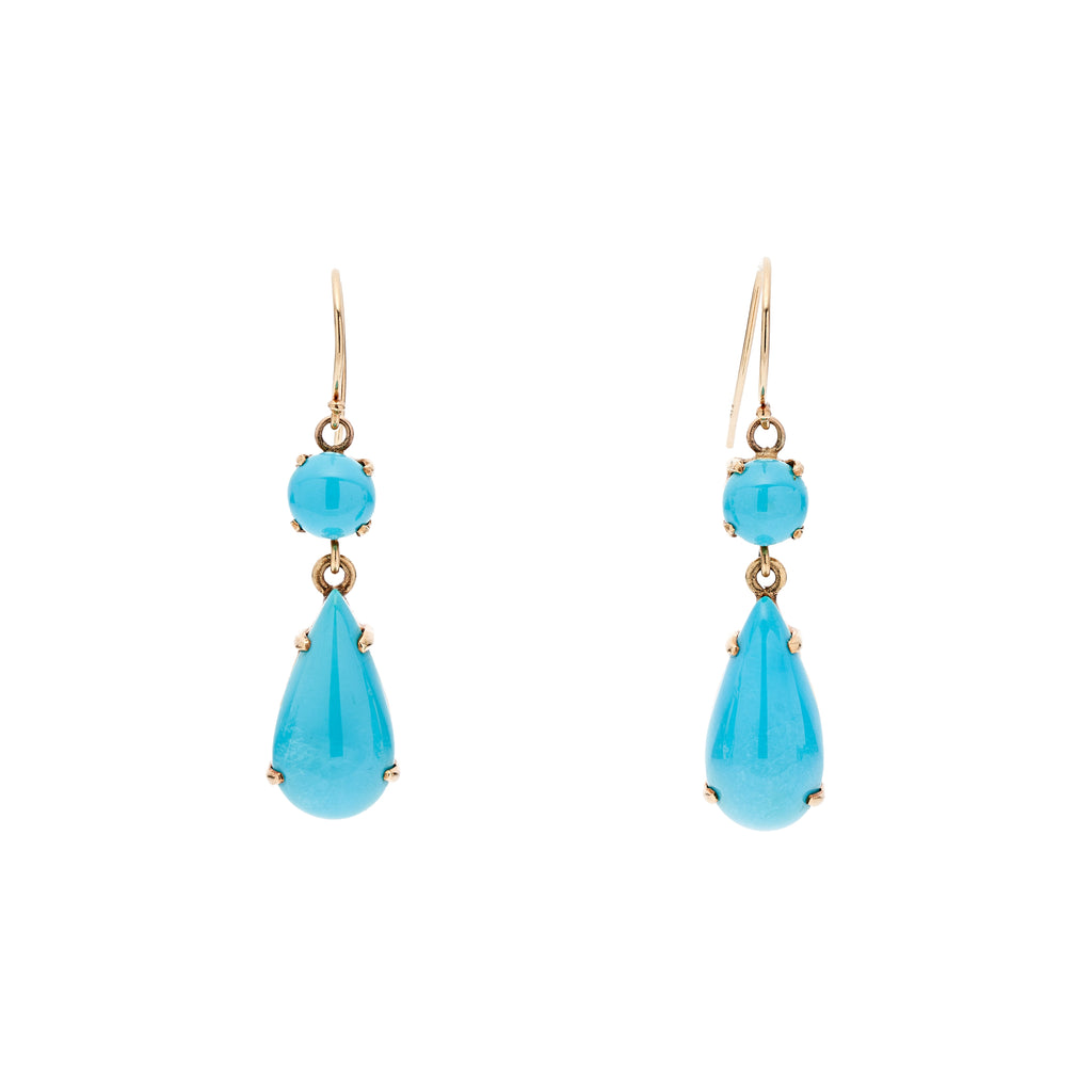 Antique Victorian Persian Turquoise Double Drop Earrings