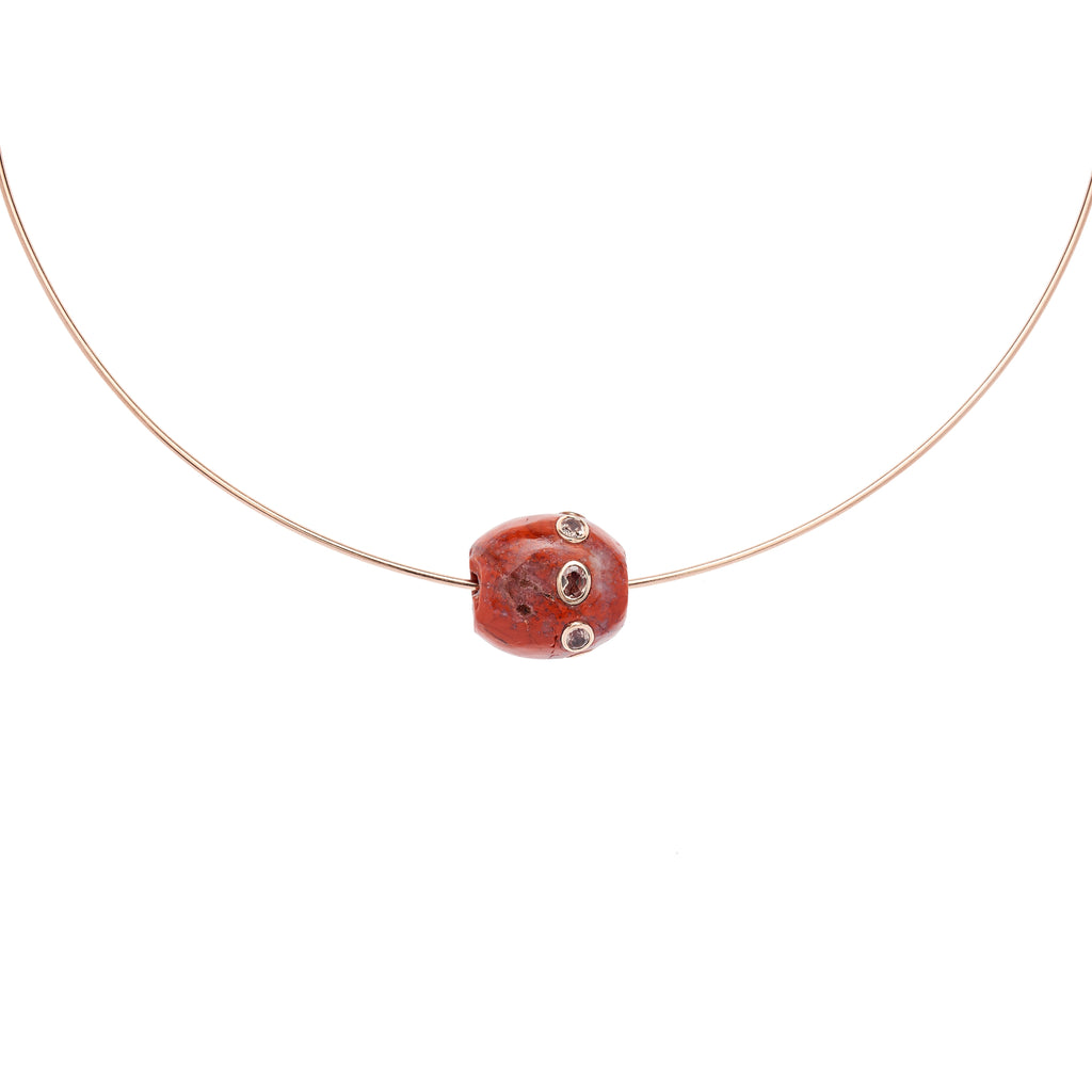 Dezso Agate Bead Pendant with 18k Inset Garnets