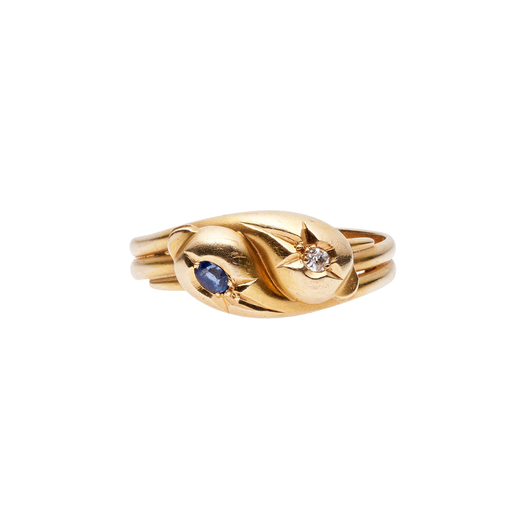Antique Victorian 15k Sapphire & Diamond Double Snake Ring