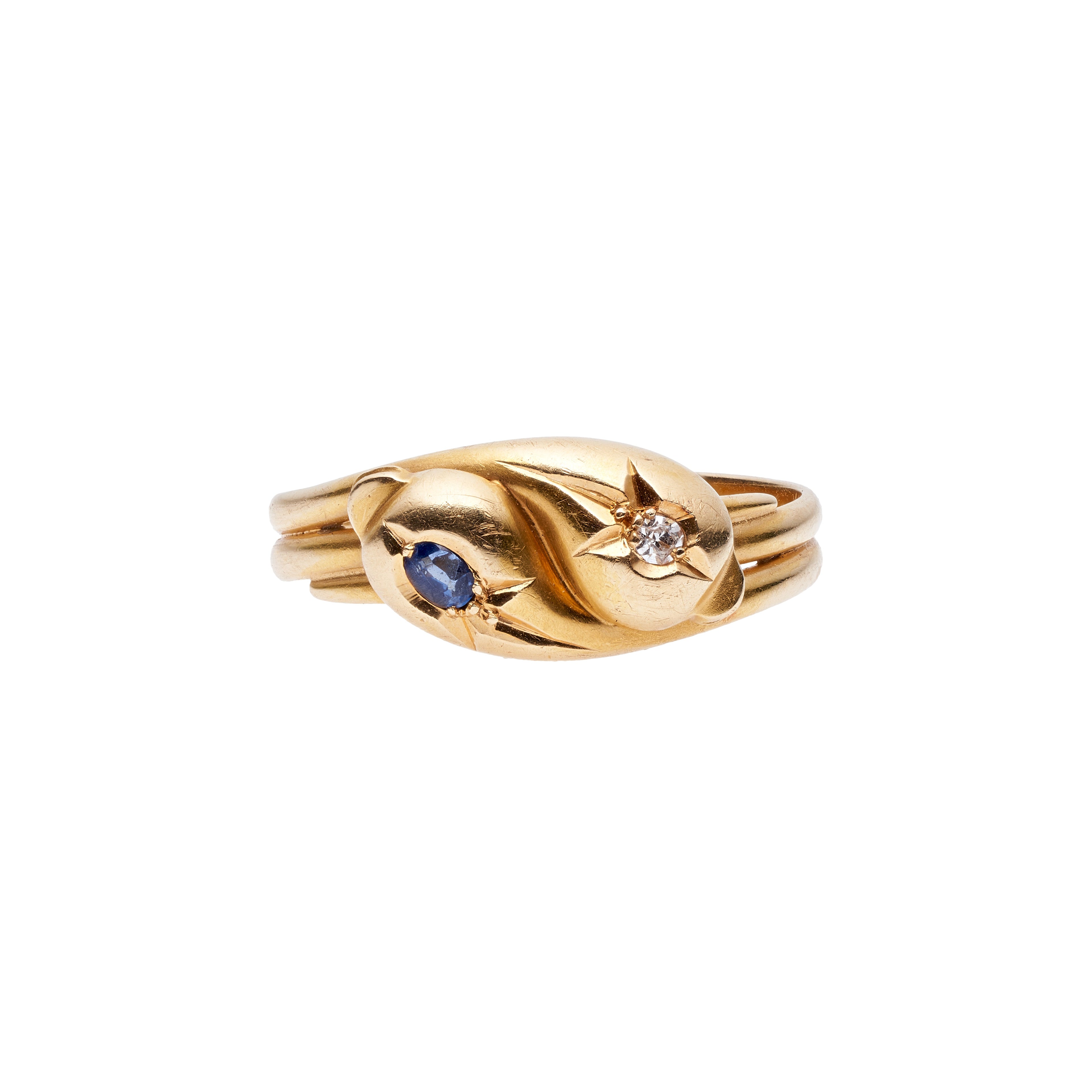 Antique Victorian 15k Sapphire & Diamond Double Snake Ring