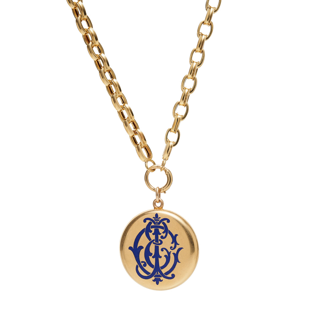 Antique Victorian 18k Large Locket with Double Sided Enamel Monogram