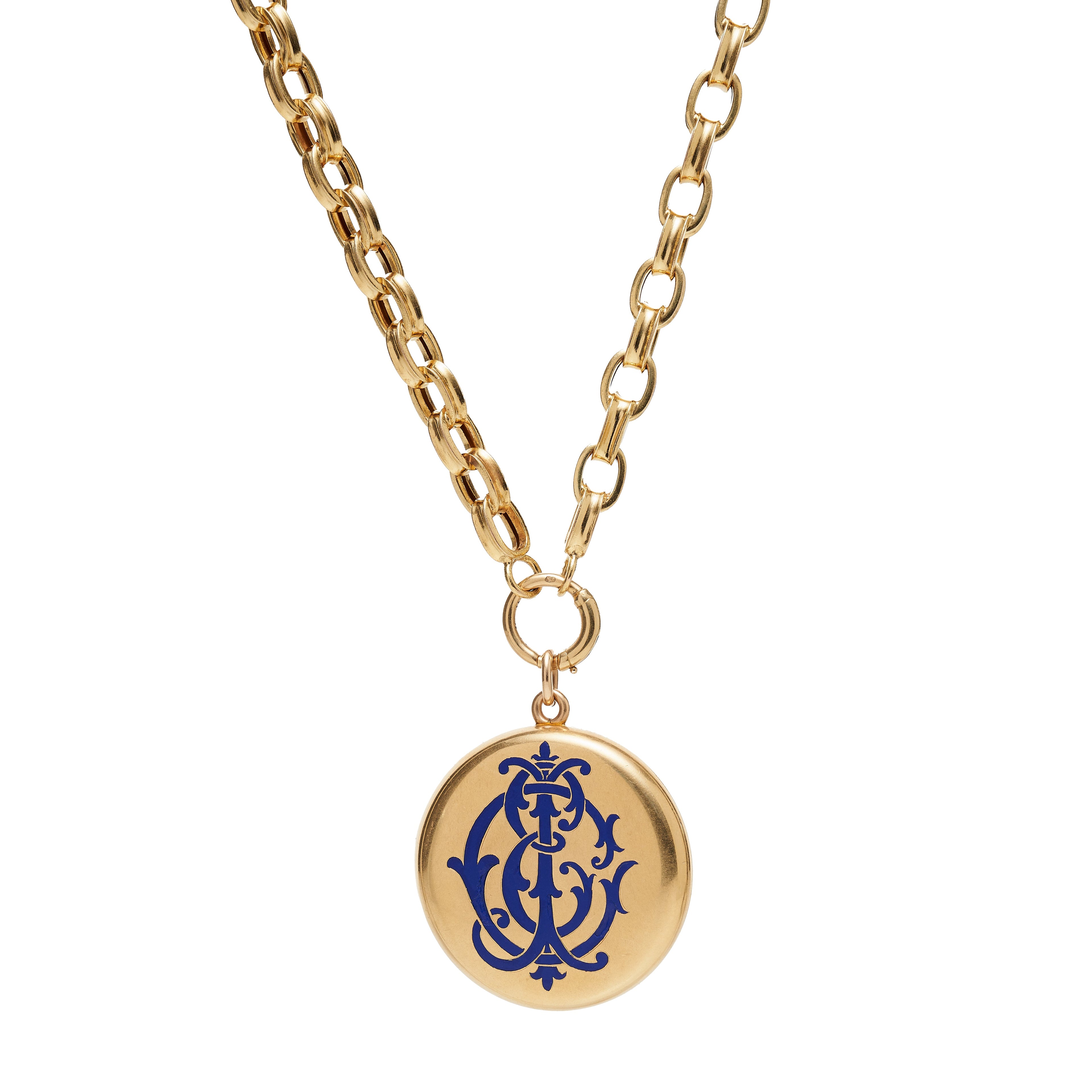 Antique Victorian 18k Large Locket with Double Sided Enamel Monogram