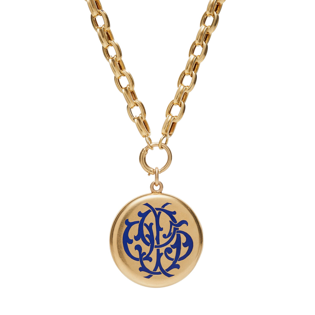 Antique Victorian 18k Large Locket with Double Sided Enamel Monogram
