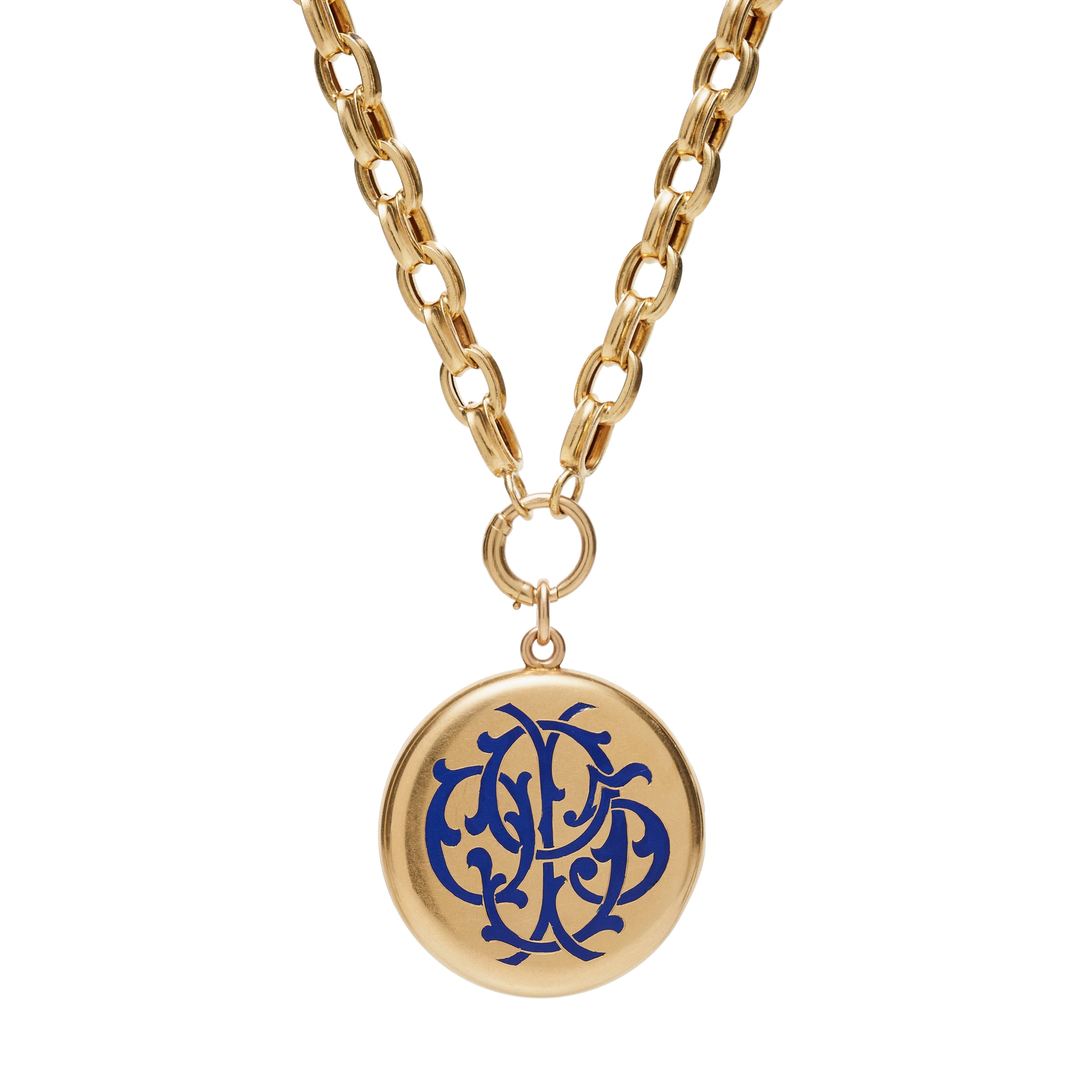 Antique Victorian 18k Large Locket with Double Sided Enamel Monogram