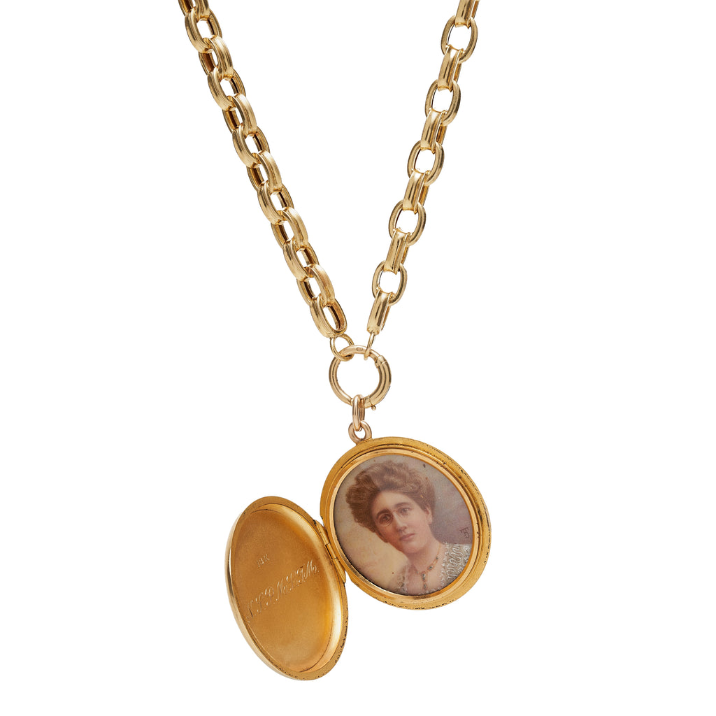 Antique Victorian 18k Large Locket with Double Sided Enamel Monogram