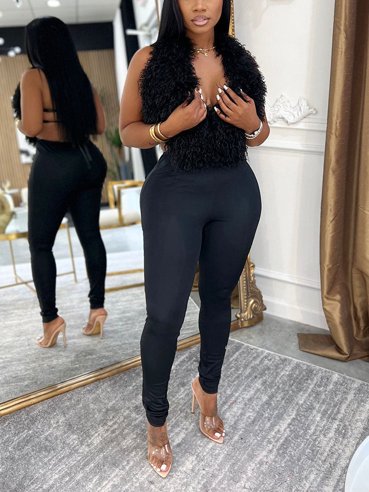 Fur Halter Vest & Leggings Set