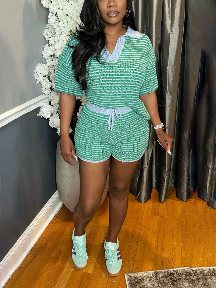 Striped Knit Shorts Set