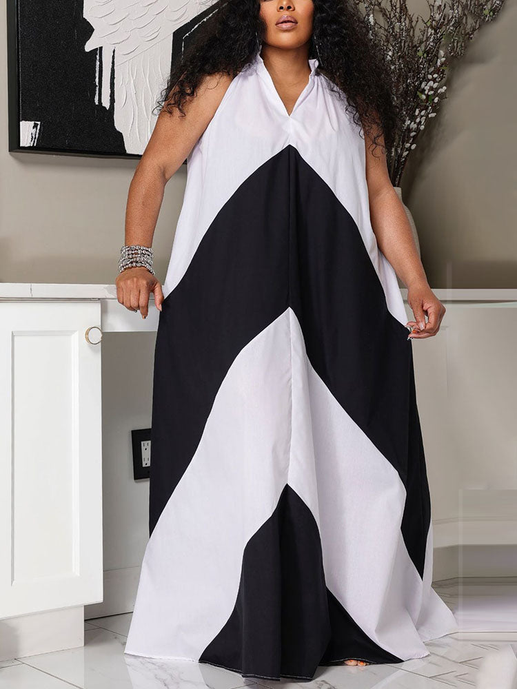 Vacation Color Block Maxi Dress