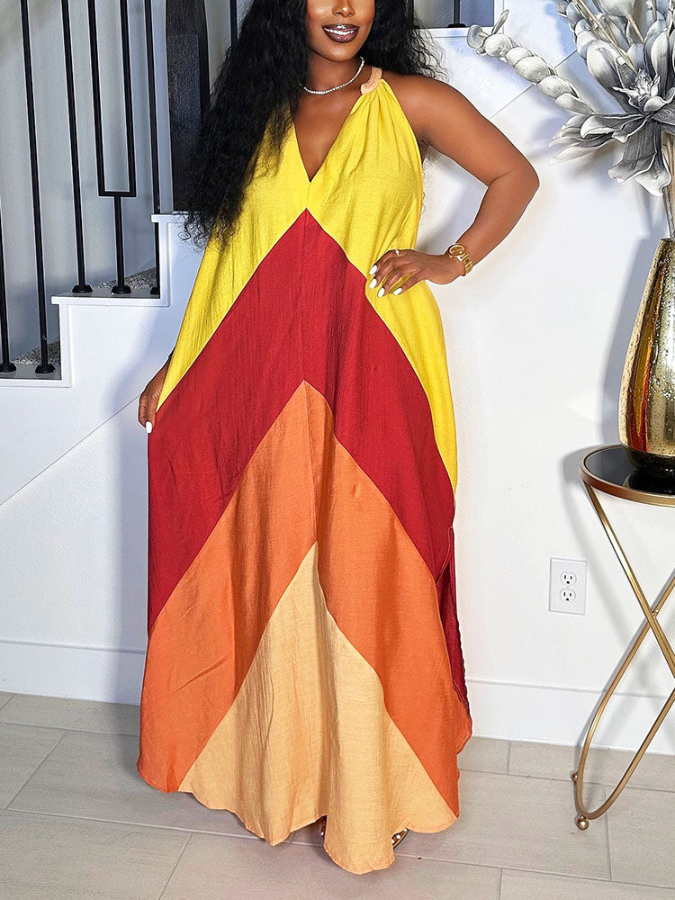 Vacation Color Block Maxi Dress