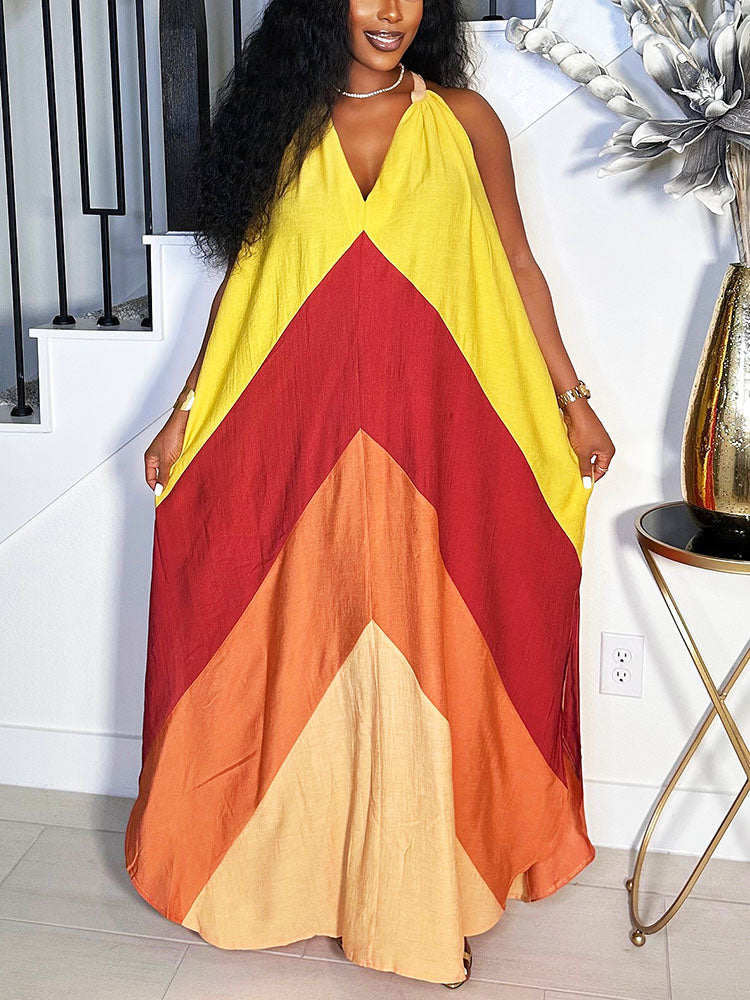 Vacation Color Block Maxi Dress