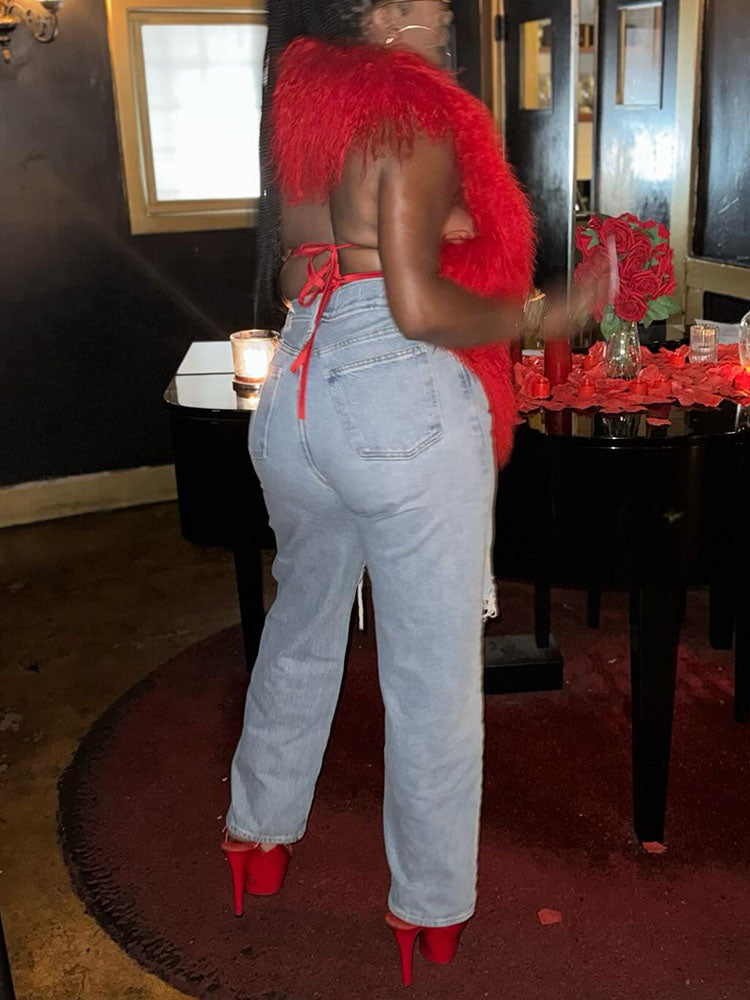 Mongolian Fur Halter Top