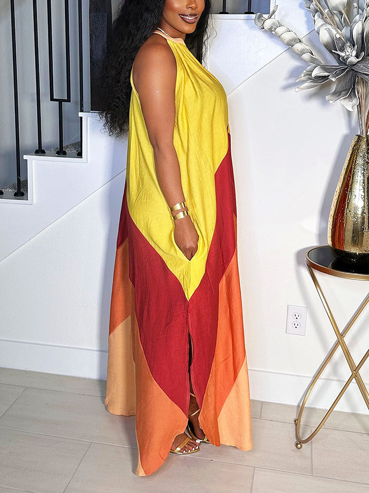Vacation Color Block Maxi Dress