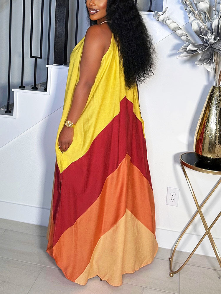 Vacation Color Block Maxi Dress
