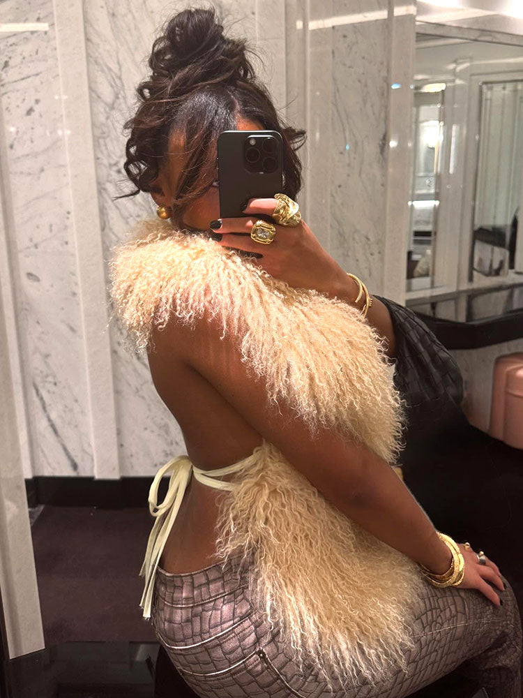 Mongolian Fur Halter Top