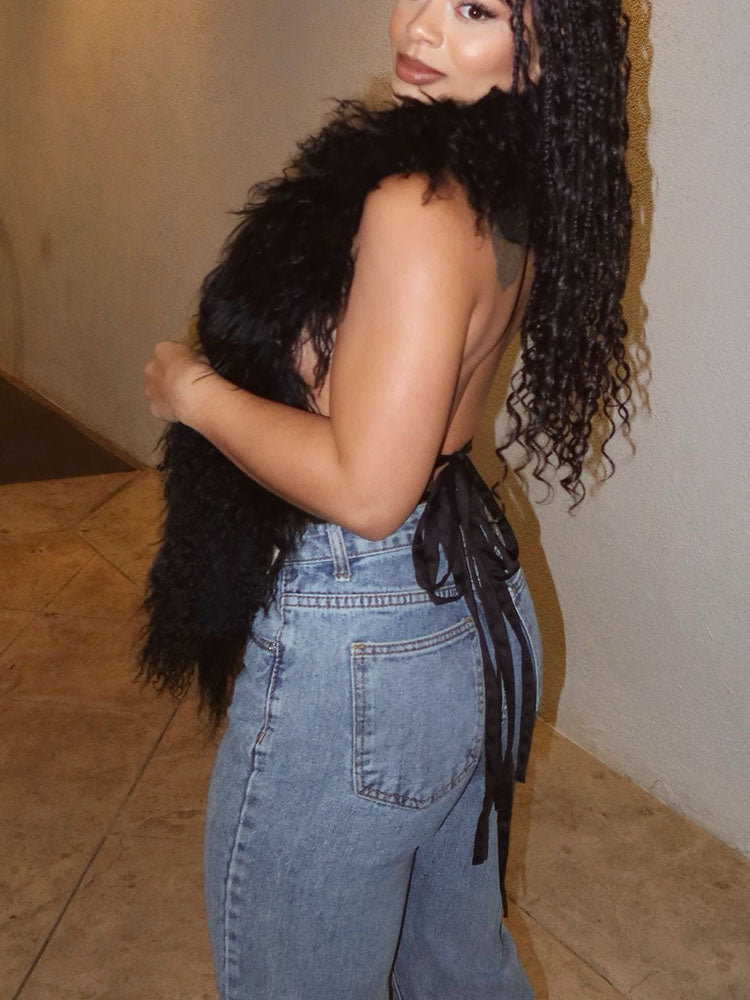 Mongolian Fur Halter Top