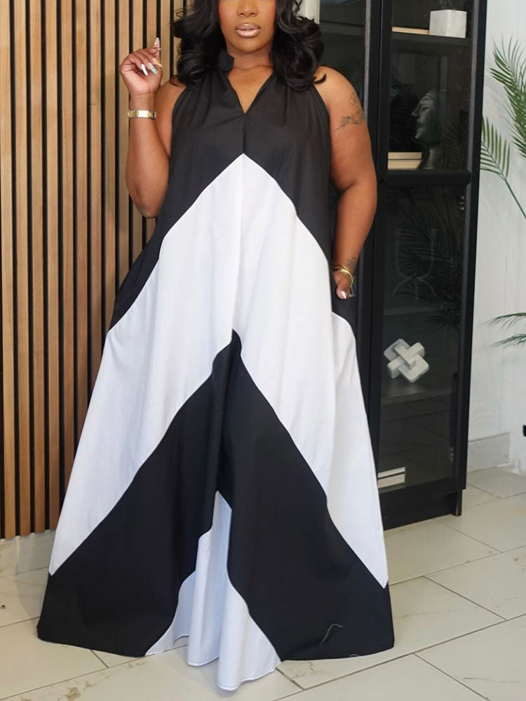 Vacation Color Block Maxi Dress