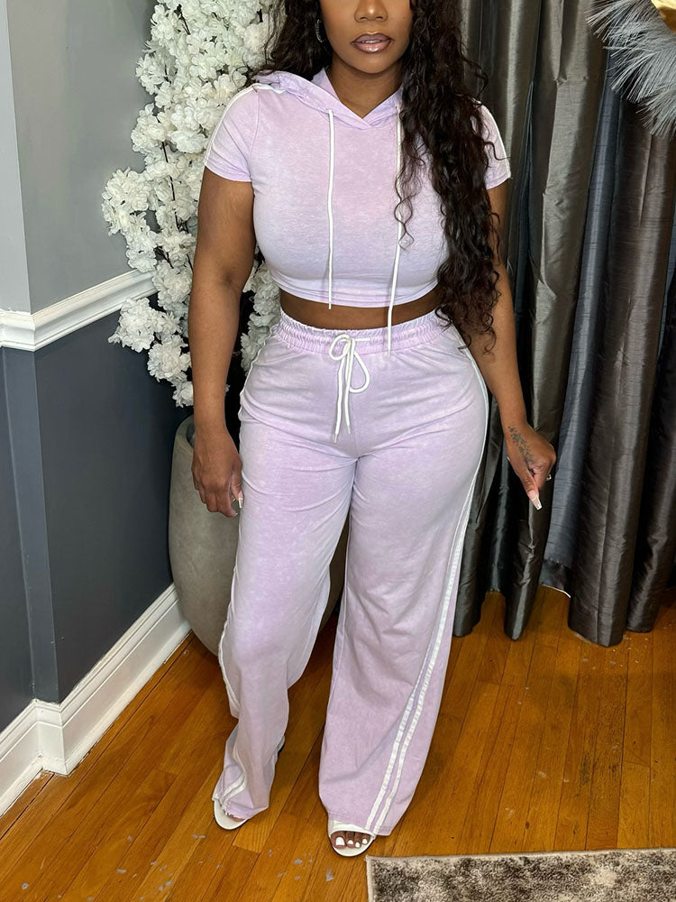 Washed Crop Hoodie & Wide Pants Set