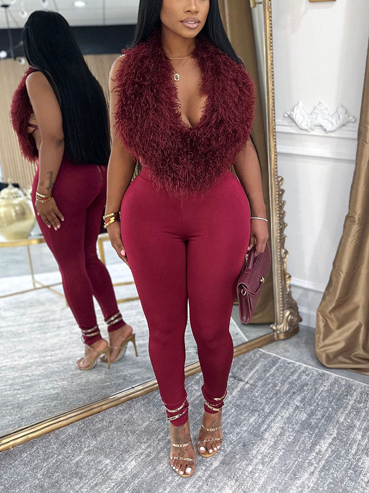 Fur Halter Vest & Leggings Set
