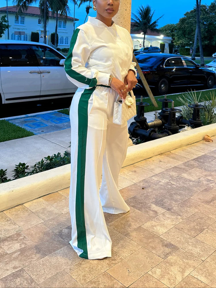 Contrast Crop Jacket & Wide Pants Set