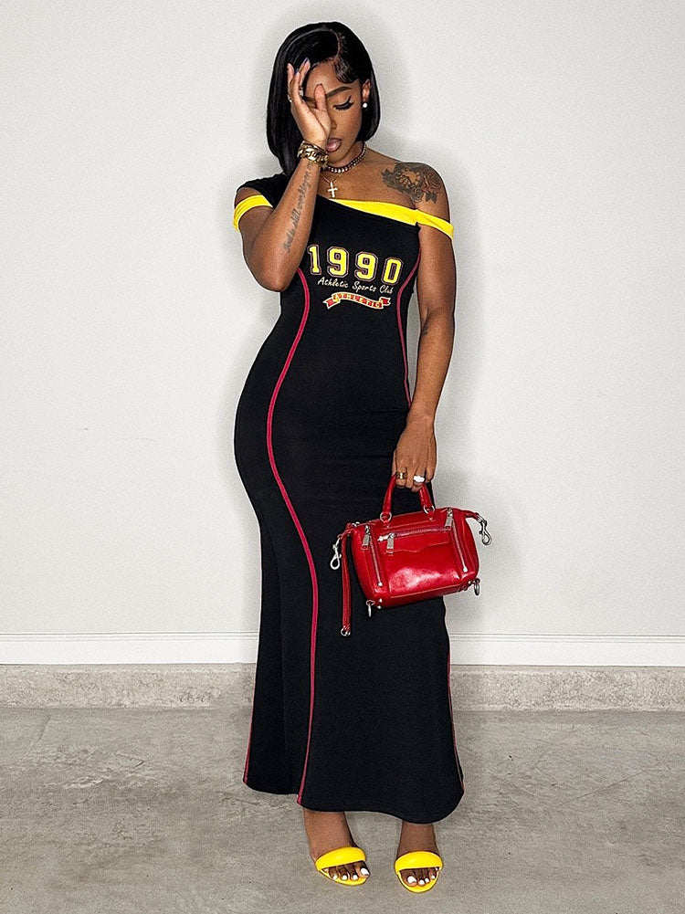 Athletic One Shoulder Maxi Dress