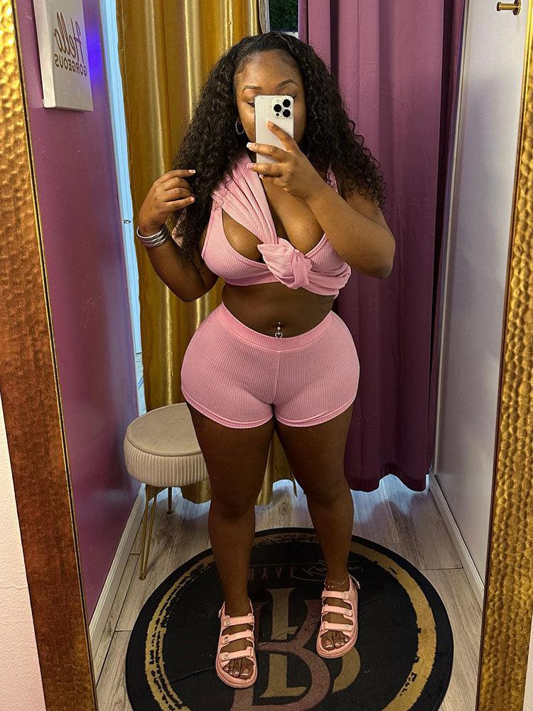 Athleisure Ribbed Three Piece Shorts Set