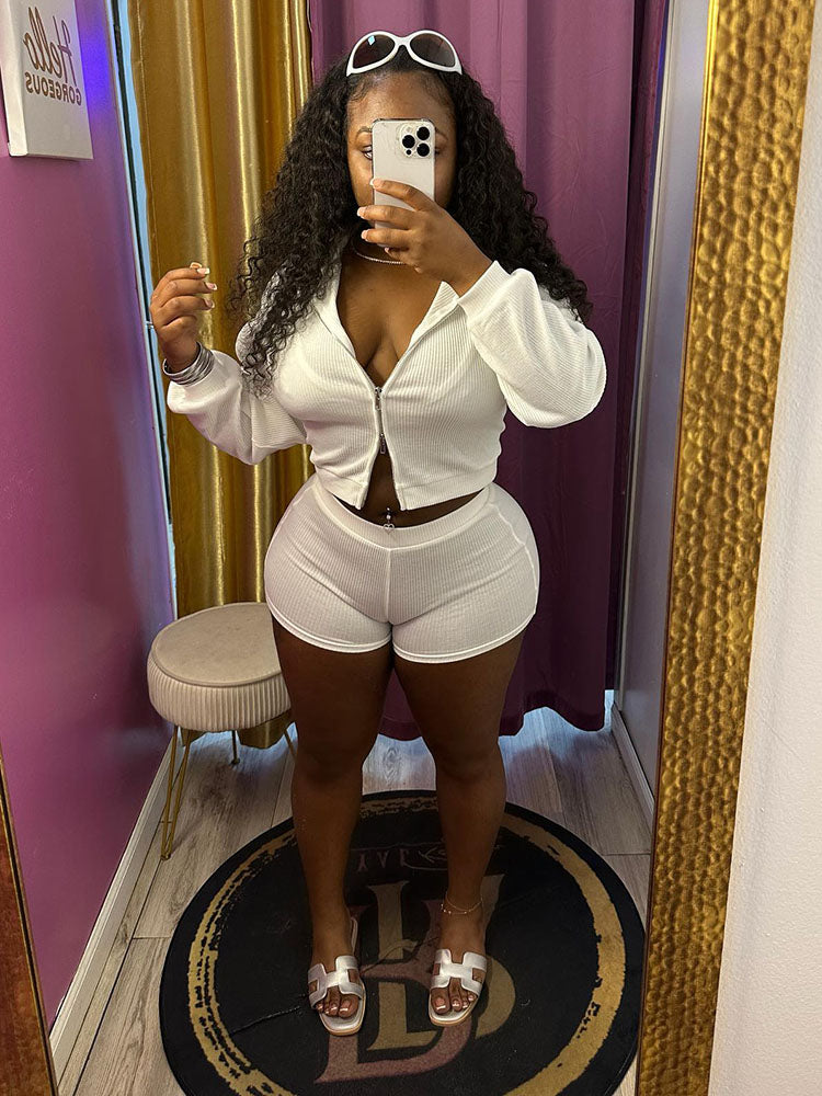 Athleisure Ribbed Three Piece Shorts Set