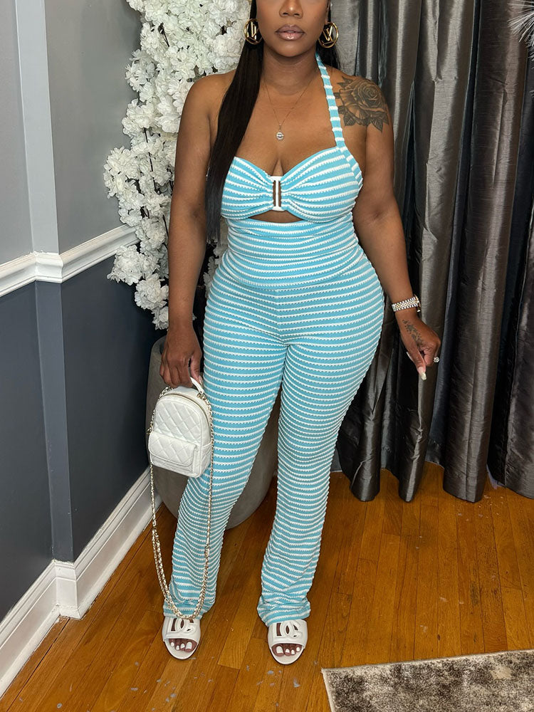 Fresh Striped Halter Top & Pants Set
