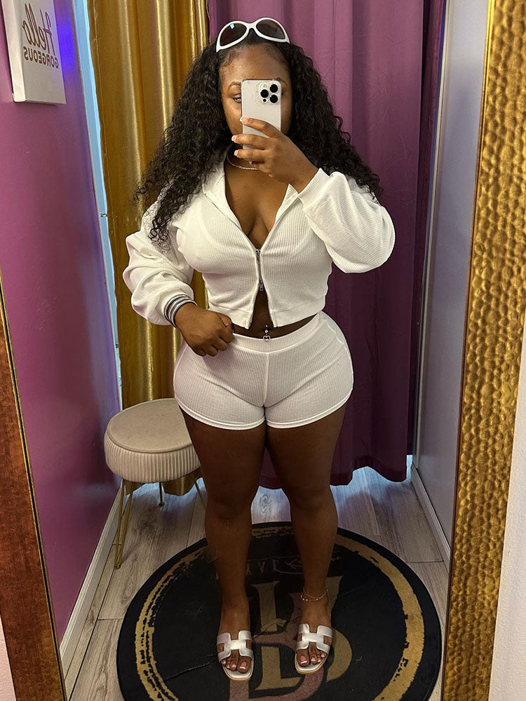 Athleisure Ribbed Three Piece Shorts Set