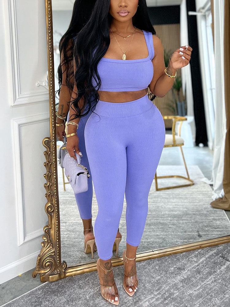 Ribbed Crop Top and Leggings Set