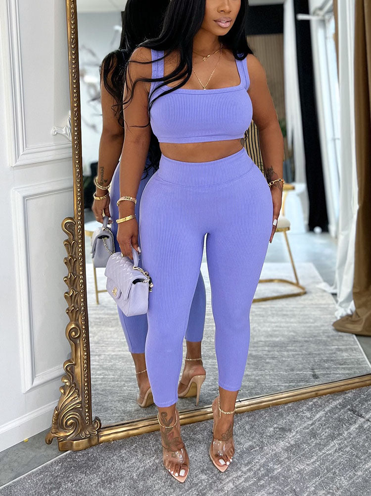 Ribbed Crop Top and Leggings Set