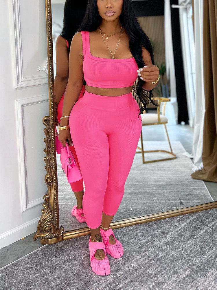 Ribbed Crop Top and Leggings Set