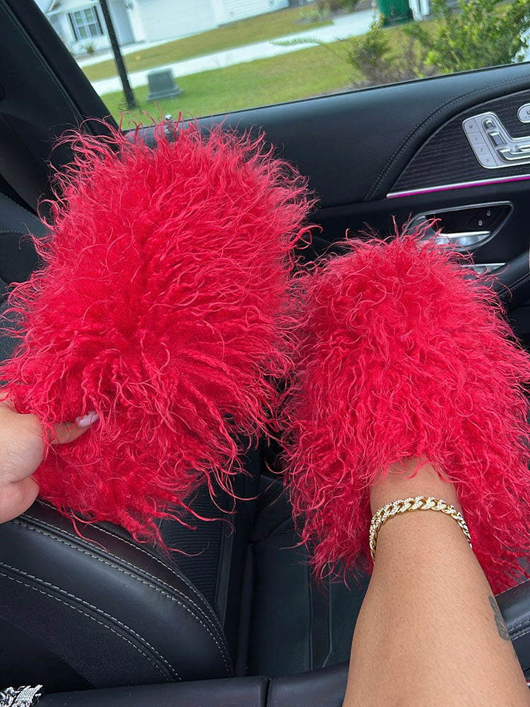 Fluffy Fur Bag & Slides Set
