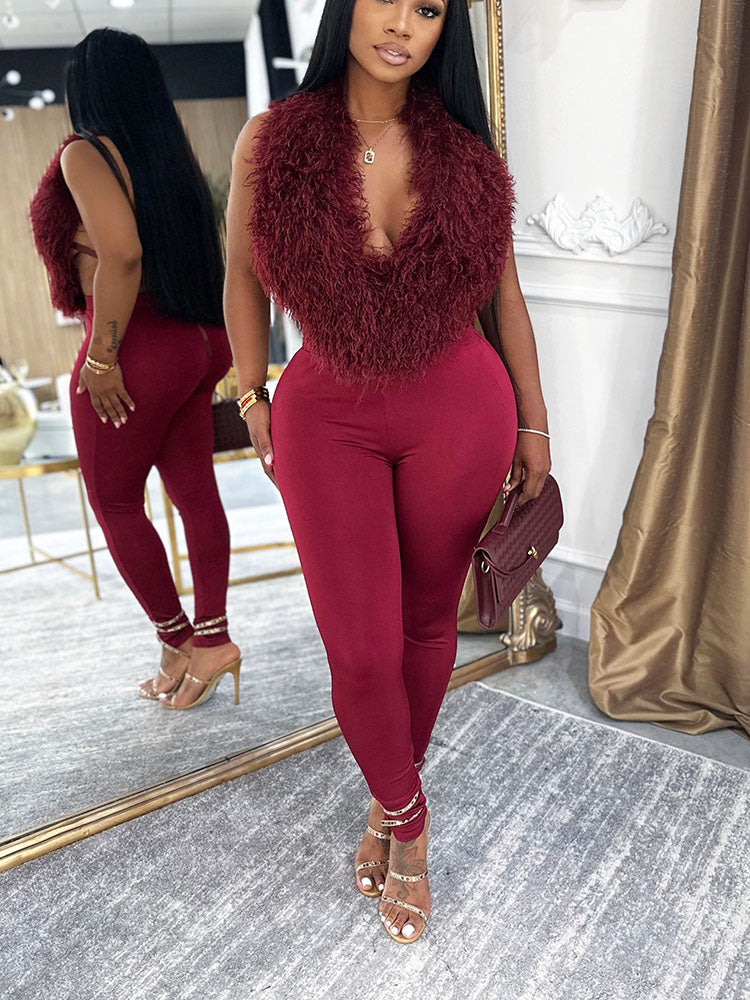 Fur Halter Vest & Leggings Set