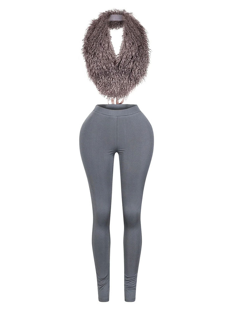 Fur Halter Vest & Leggings Set