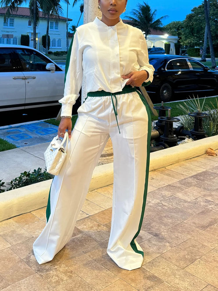 Contrast Crop Jacket & Wide Pants Set