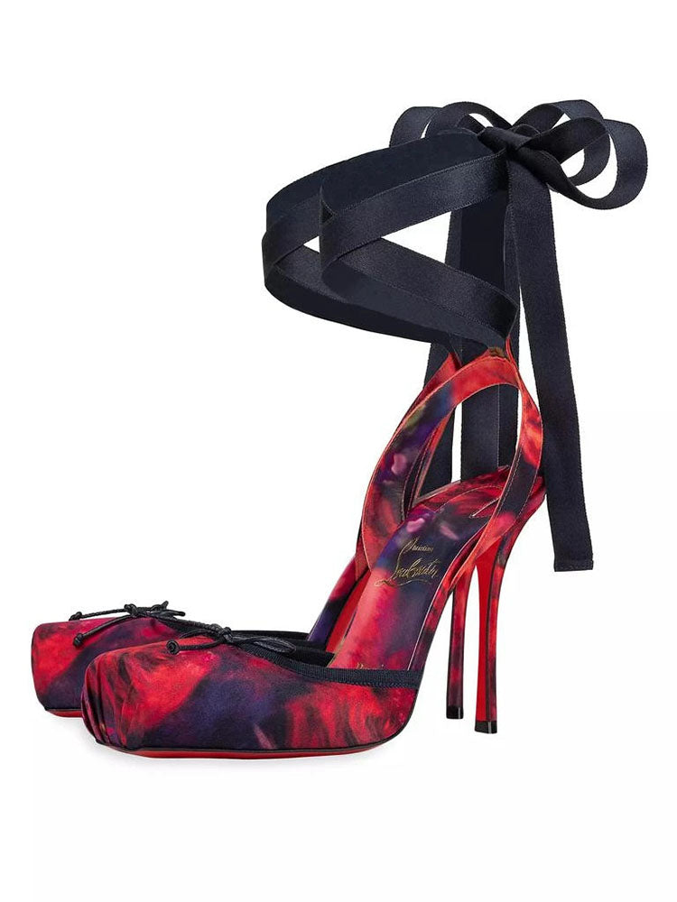 Ballet Satin Ankle Tie Pumps