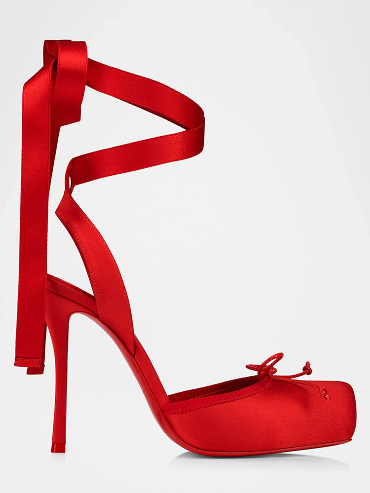 Ballet Satin Ankle Tie Pumps