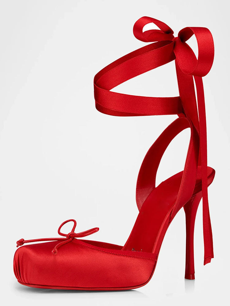 Ballet Satin Ankle Tie Pumps