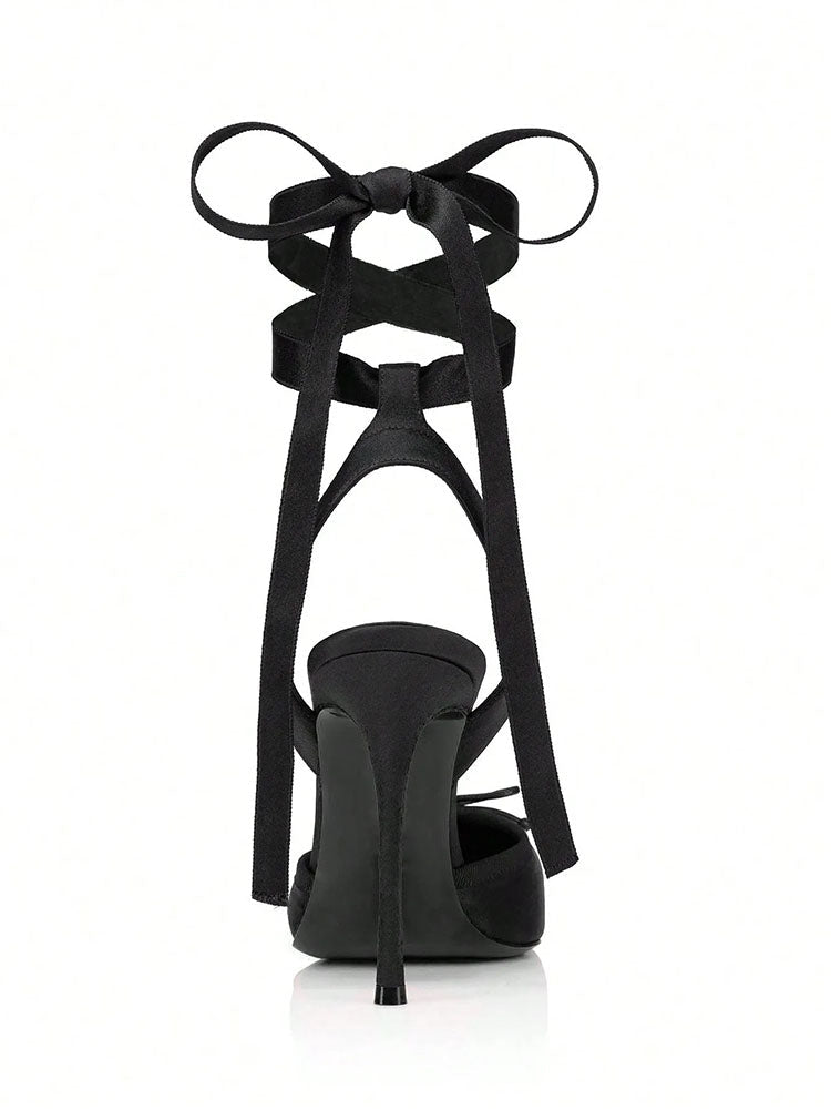 Ballet Satin Ankle Tie Pumps